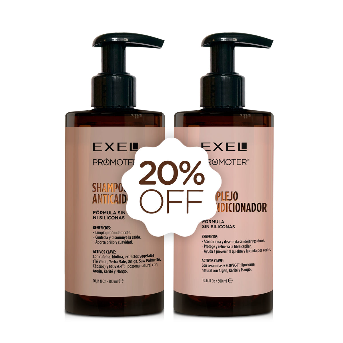 SHAMPOO ANTICAIDA PROMOTER 300 ML + COMPLEJO ACONDICIONADOR PROMOTER 300 ML - EXEL