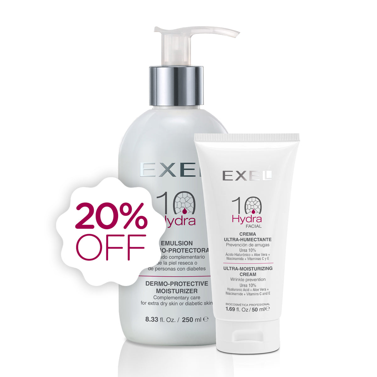 HYDRA 10 EMULSION DERMO PROTECTORA 250 ML C/VAL + HYDRA 10 CREMA HUMECTANTE 50 ML - EXEL