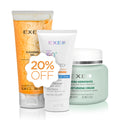 GEL DE LIMPIEZA 100 ML + CREMA HIDRATANTE CON GEL DE ALOE VERA Y VITAMINA E 80 ML+ FOTOPROTECTOR SOLAR MEDIO SPF 50 ML COMBO EXEL