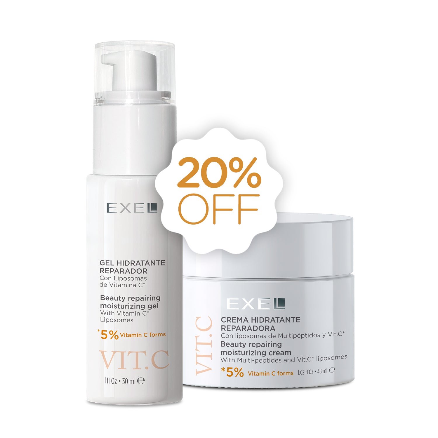 GEL HIDRATANTE REPARADOR CON VITAMINA C 30 ML + CREMA HIDRATANTE REPARADORA CON VITAMINA C 48 ML COMBO EXEL