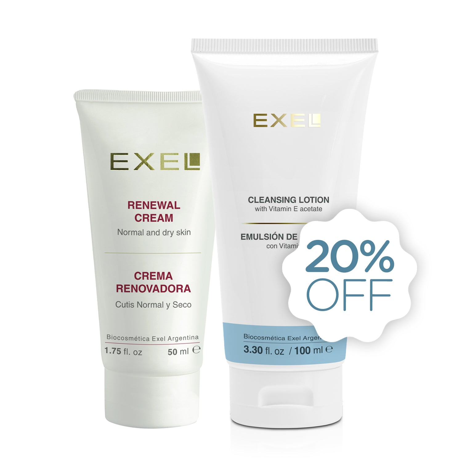 CREMA RENOVADORA 50 ML + EMULSION DE LIMPIEZA CON VITAMINA E 100 ML COMBO EXEL