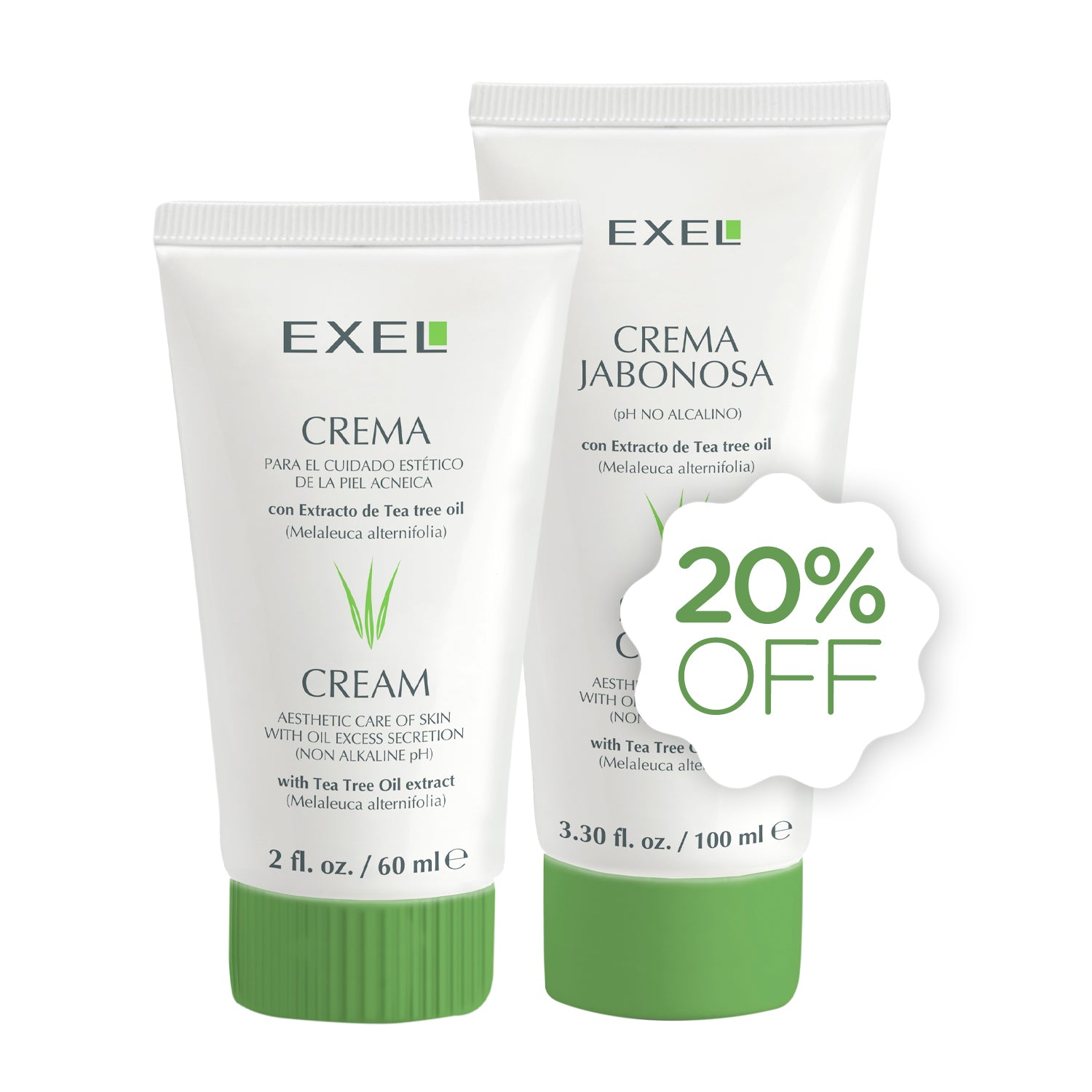 CREMA CUIDADO DE LA PIEL ACNEICA 60 ML + CREMA JABONOSA 100 ML COMBO EXEL