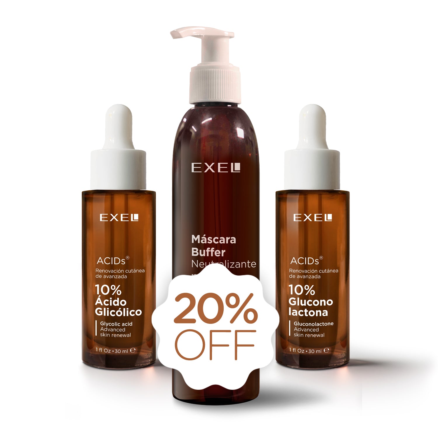 10% ACIDO GLICOLICO 30 ML + MASCARA BUFFER 200 ML + 10% GLUCONOLACTONA COMBO EXEL