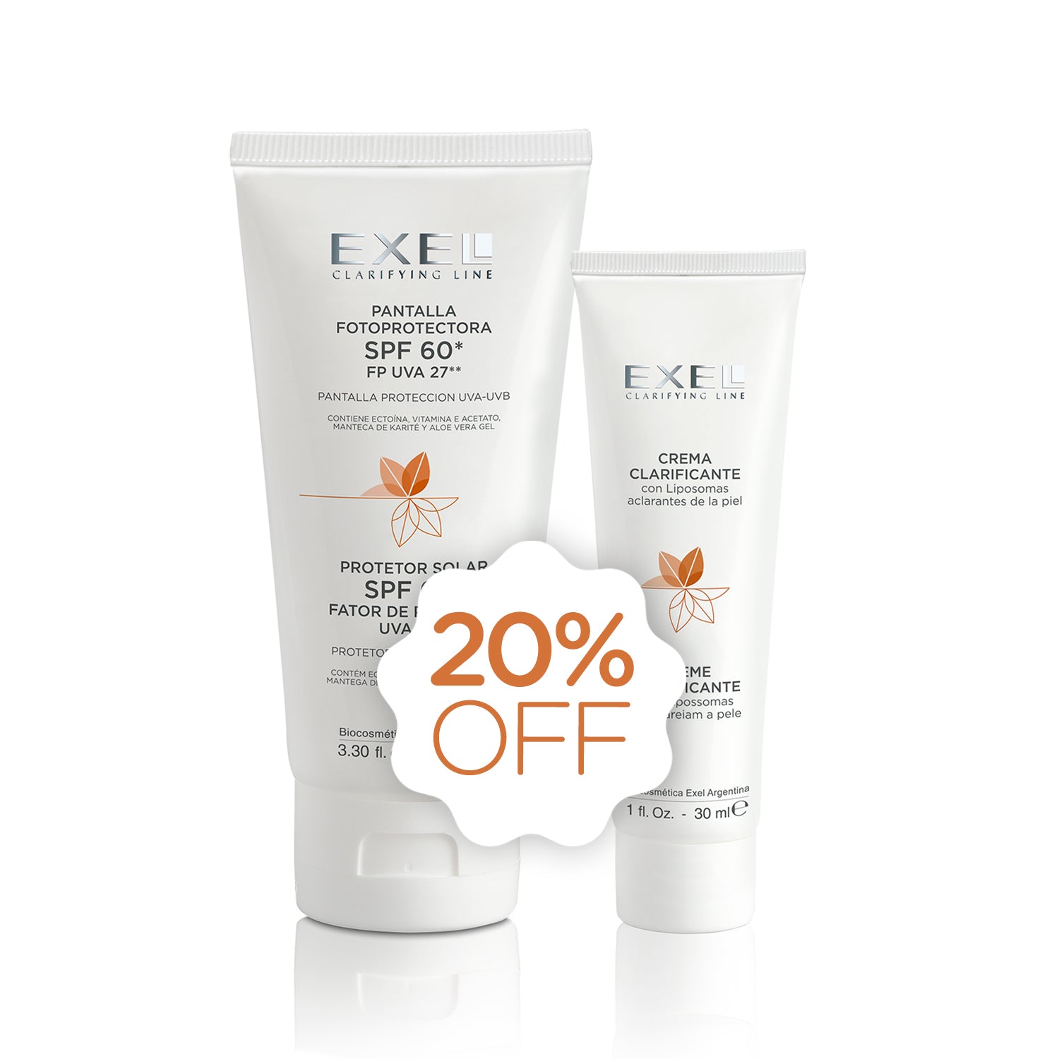 PANTALLA FOTOPROTECTORA SPF 60 100 ML + CREMA CLARIFICANTE 30 ML COMBO EXEL