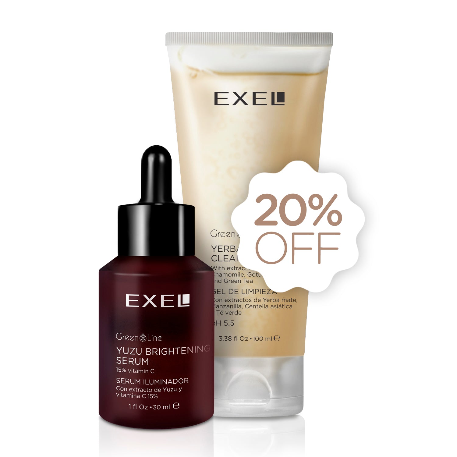 SERUM ILUMINADOR + GEL DE LIMPIEZA GREENLINE COMBO - EXEL